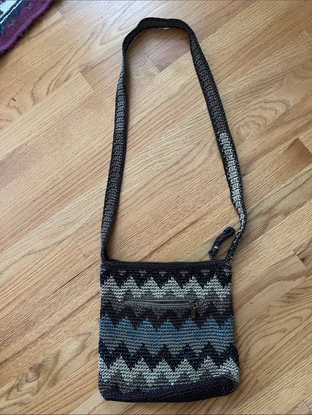 Woven Chevron Crossbody Bag in Black & Blue